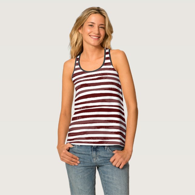 Maroon & White Watercolor Striped Racerback Top (Front Full)