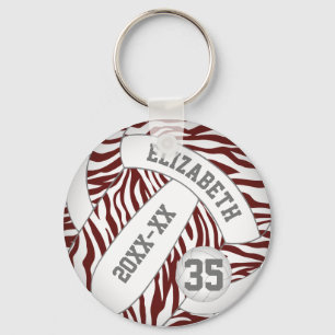 maroon white zebra stripes girls volleyball keychain