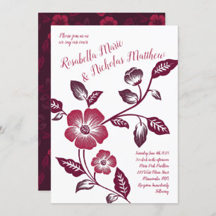 Maroon Wine Dark Letterpress Floral Wedding Invitation