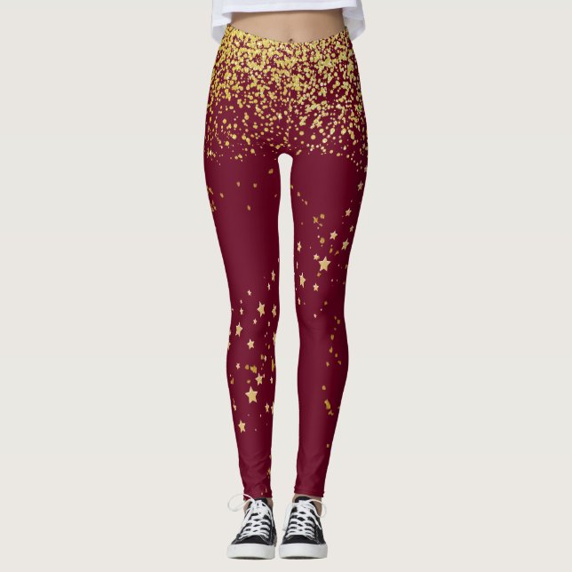 Maroon with Gold Accent Leggings (Front)