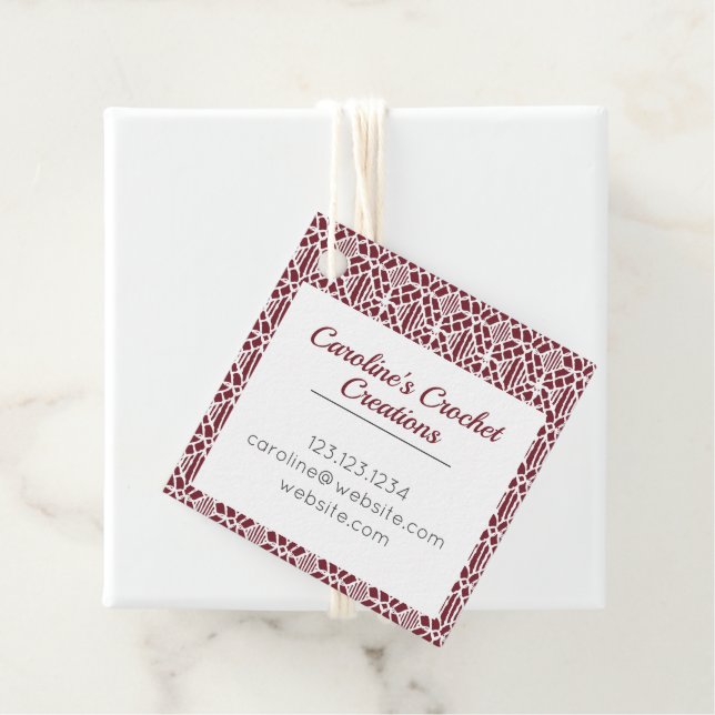 Maroon With White Crochet Lace Pattern Tag (In Situ)