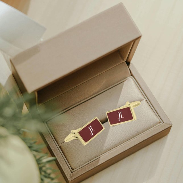 Maroon with White Stylized Initials Cufflinks (In Situ Gold)