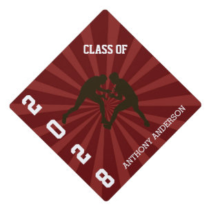 Maroon Wrestlers Silhouette Personalized Graduation Cap Topper