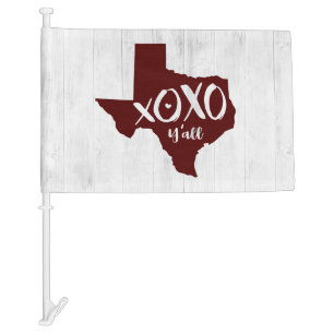 Maroon XOXO, Y'all - Texas State Shape Car Flag
