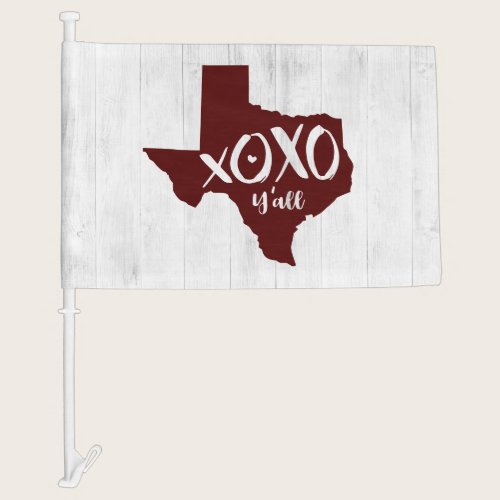 Maroon XOXO, Y'all - Texas State Shape Car Flag