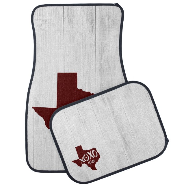Maroon XOXO, Y'all - Texas State Shape Car Floor Mat (Set)