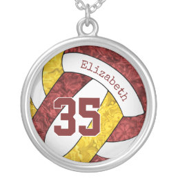 maroon yellow custom volleyball team colors girls&#39; silver plated necklace