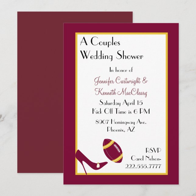 Maroon & Yellow Football Couples Shower Invitation (Front/Back)
