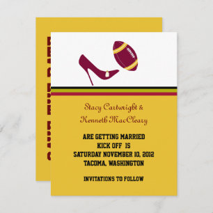 Maroon & Yellow Football Wedding Save The Date Invitation
