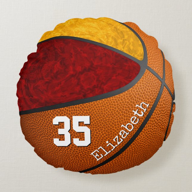 maroon yellow girls' basketball team colors custom round pillow (Front)