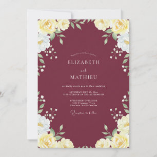 Maroon Yellow Leafy Wedding Invitation