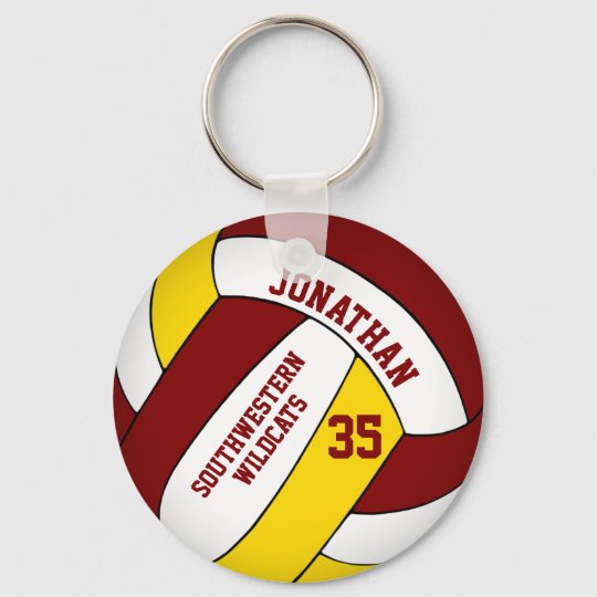 maroon yellow personalized boys' volleyball keychain