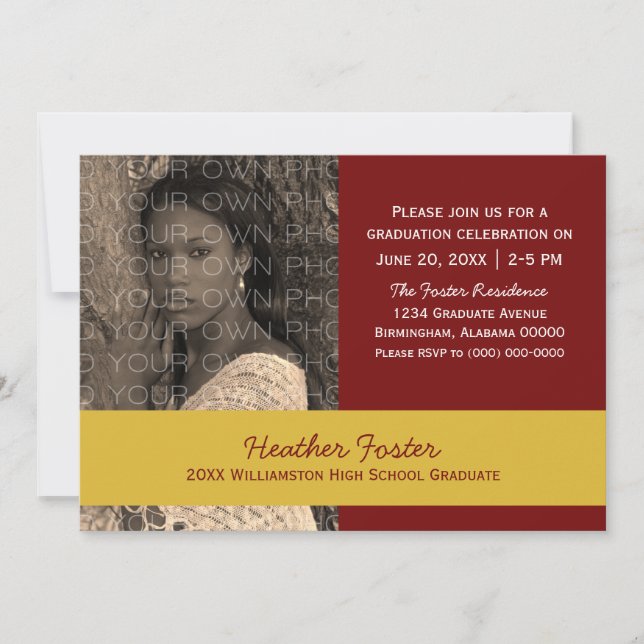 Maroon/Yellow School Color Blocks Grad Invite (Front)
