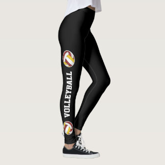 maroon yellow volleyballs text on leg girls leggings