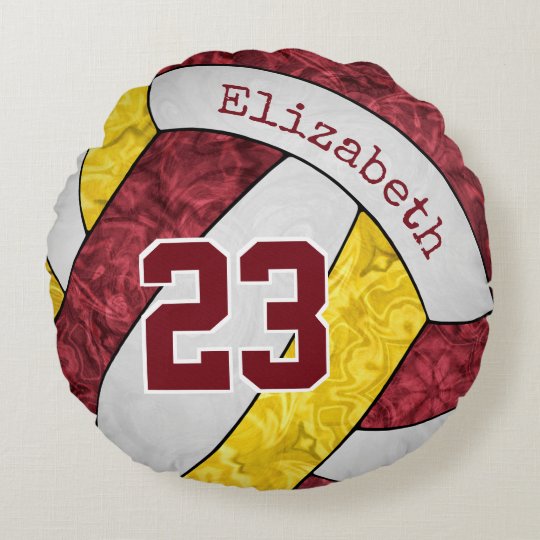 maroon yellow white volleyball girly team colors round pillow | Zazzle.com