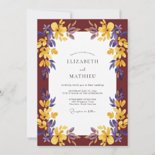 Maroon Yellow Wildflower Wedding Invitation