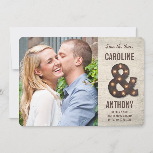 Marquee Ampersand Photo Save The Date Card (Front)