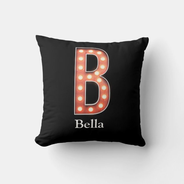 Marquee Light Monogram Letter B Personalized Throw Pillow (Front)
