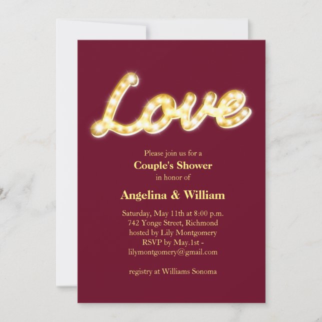 Marquee Lights Couple's Shower Invite (Front)
