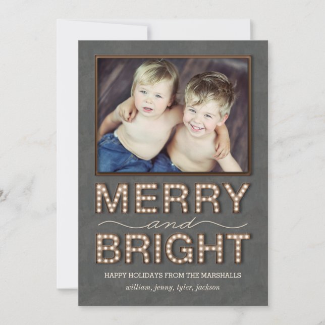 Marquee Lights Holiday Photo Card Merry and Bright (Front)