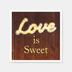 Marquee Lights Love is Sweet - barn board Napkins