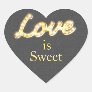 Marquee Lights Love is Sweet Gray Burlap Heart Sticker