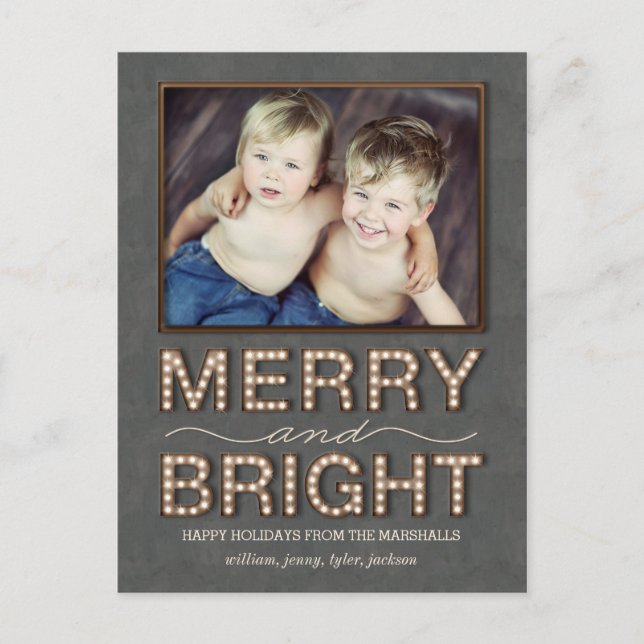 Marquee Lights Postcard Holiday Photo Card (Front)