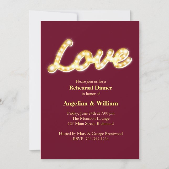 Marquee Lights Rehearsal Dinner Invite (Front)