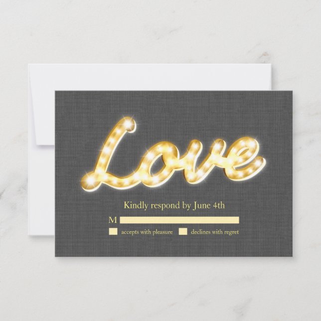 Marquee Lights RSVP Gray Burlap Card (Front)
