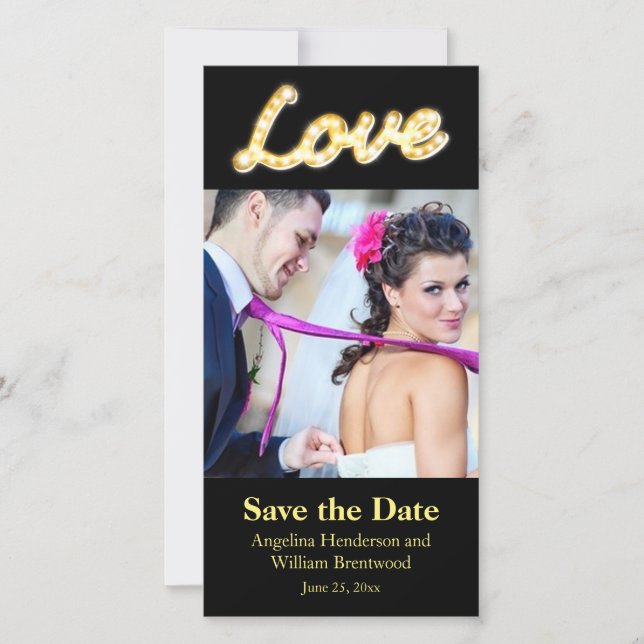 Marquee Lights Save the Date Photo Card (Front)