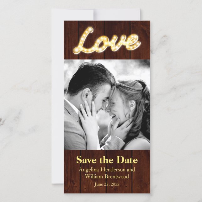Marquee Lights Save the Date Photo Card (Front)