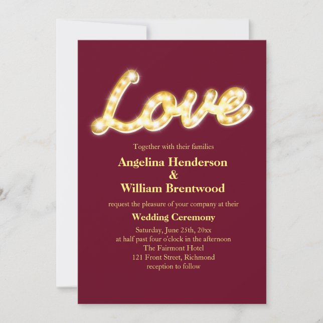 Marquee Lights Wedding Invite - marsala (Front)