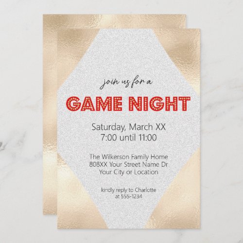 Marquee Sign on Gold Game Night Party Invitation