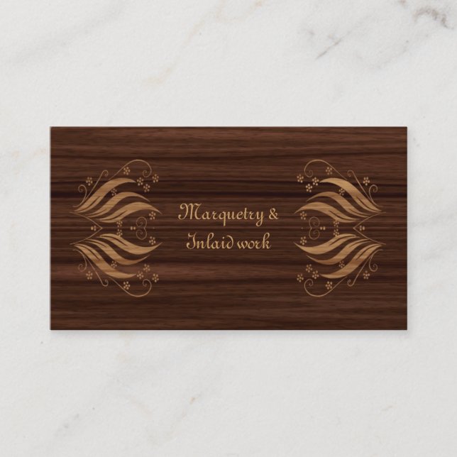 Marquetry inlaid wood pattern business card (Front)