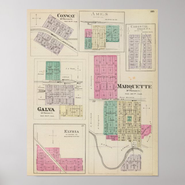 Marquette, Conway, Galva, Elyria, Ames, Kansas Poster (Front)