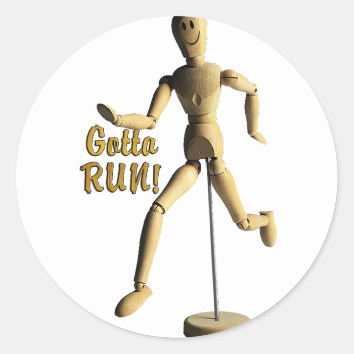 Marquette GOTTA RUN WOODEN PUPPET MAN Round Stickers