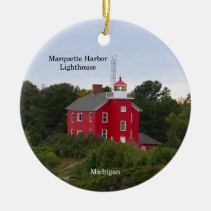 Marquette Harbor Lighthouse circle ornament