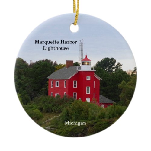 Marquette Harbor Lighthouse circle ornament
