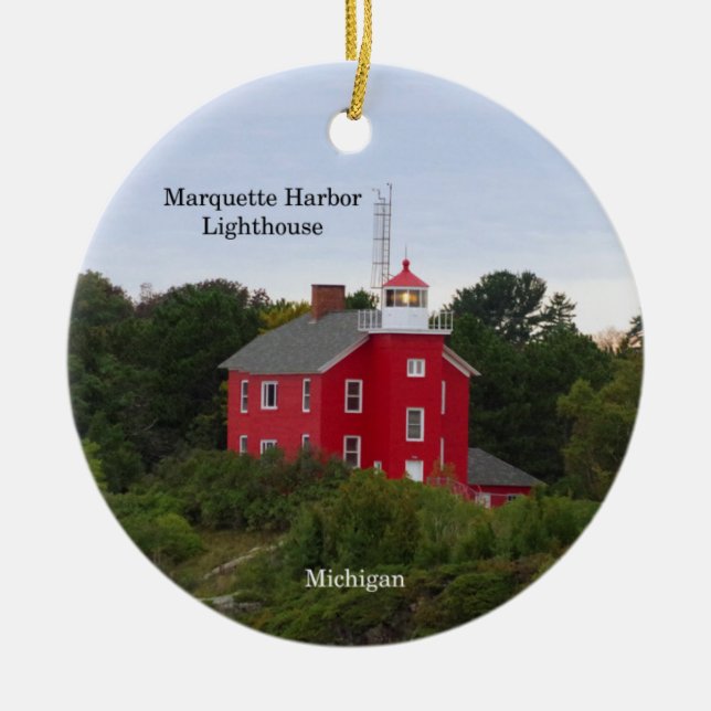 Marquette Harbor Lighthouse circle ornament (Front)