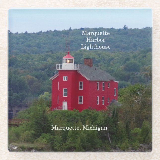 Marquette Harbor Lighthouse glass coaster (Front)