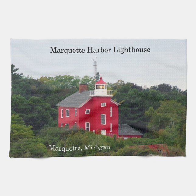 Marquette Harbor Lighthouse kitchen towel (Horizontal)