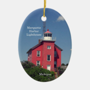 Marquette Harbor Lighthouse oval ornament