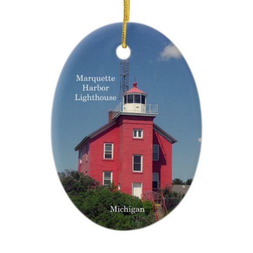 Marquette Harbor Lighthouse oval ornament