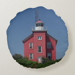 Marquette Harbor Lighthouse round pillow