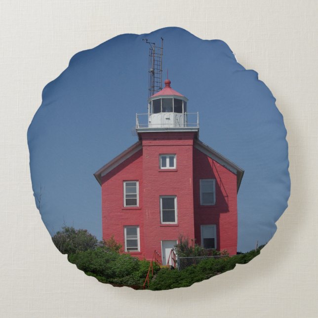 Marquette Harbor Lighthouse round pillow (Back)