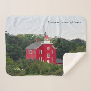 Marquette Harbor Lighthouse sherpa blanket