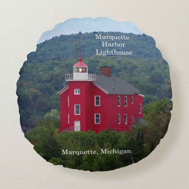 Marquette Harbor Lighthouse water round pillow (Front)