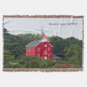 Marquette Harbor Lighthouse woven blanket
