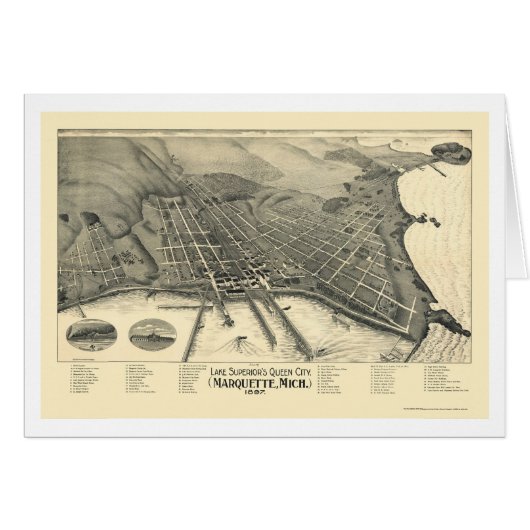 Marquette, MI Panoramic Map - 1897 Cards (Front Horizontal)