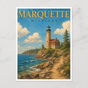 Marquette Michigan Harbor Lighthouse GeoSaga Postcard